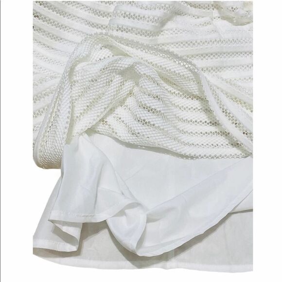 Bar III Dress Fit and Flare Eyelet Lace Illusion‎ Stripe Sleeveless Mini White 4 - Picture 12 of 15